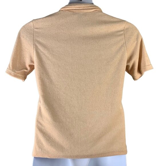 Velvet Orchid Sz Medium Polo Top Light Brown Velour Short Sleeve Collared V Neck - Picture 2 of 5